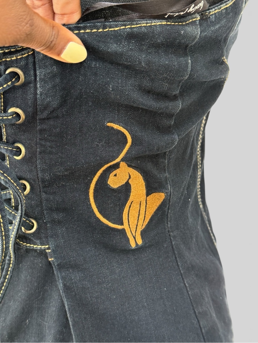 Baby Phat Strapless Dark Indigo Denim Corset Pencil Dress - Picture 7 of 12